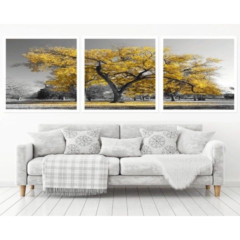 Quadro Decorativo 195x64cm Árvore De Ipê Amarelo Quarto Sala