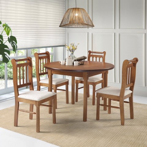 Conjunto Sala de Jantar Com 4 Cadeiras Madeira Maciça Mv Outlet Mel
