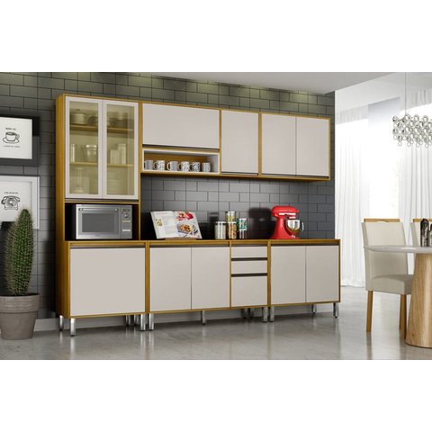 Cozinha Completa 5 Peças - Eduarda Cristaleira-cinamomo/off White - Chf Móveis