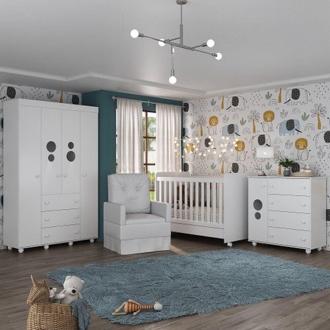 Quarto Completo Com Poltrona De Amamentação Pimpolho Mp4073 Branco Branco