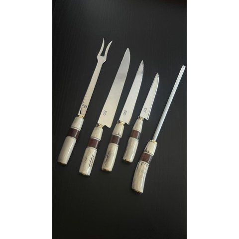 Cepo Churrasqueiro Sg Inox 6 Peças - Cabos em Chifre de Cervo e Madeira Imbuia