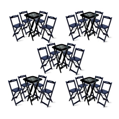 Kit 5 Conjuntos de Mesa Bistrô Dobrável Jack Daniel's com 4 Banquetas de Madeira Preta - Cor: