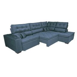 Sofá de Canto Retrátil e Reclinável com Molas Cama Inbox Platinum 3.00M x 2.36M Tecido Suede Azul - 7