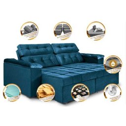 Sofá Retrátil e Reclinável New Austrália 2,25M Tecido Suede Azul - Cama Inbox - 3