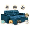 Ver imagem 3 de Sofá Retrátil e Reclinável New Austrália 2,25M Tecido Suede Azul - Cama Inbox