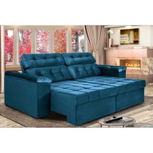 Sofá Retrátil e Reclinável New Austrália 2,25M Tecido Suede Azul - Cama Inbox