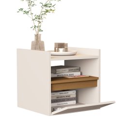 Mesa de Cabeceira Suspensa com Porta Basculante Miguel Cor Off White / Nature - Comprar Moveis em Ca - 4
