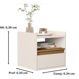 Mesa de Cabeceira Suspensa com Porta Basculante Miguel Cor Off White / Nature - Comprar Moveis em Ca - 2