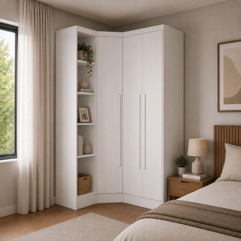 Guarda Roupa de Canto Modulado Safira 3 Portas 3 Gavetas MDF Neve