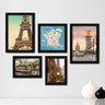 Kit Com 5 Quadros Decorativos - França Paris Mundo Mapa - 144kq01p - 2