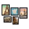 Kit Com 5 Quadros Decorativos - França Paris Mundo Mapa - 144kq01p - 1