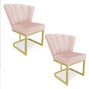 Ver imagem 1 de Kit 02 Poltronas Flor Veludo Rosa Bebê Base Metálica Industrial Dourado - Pallazio