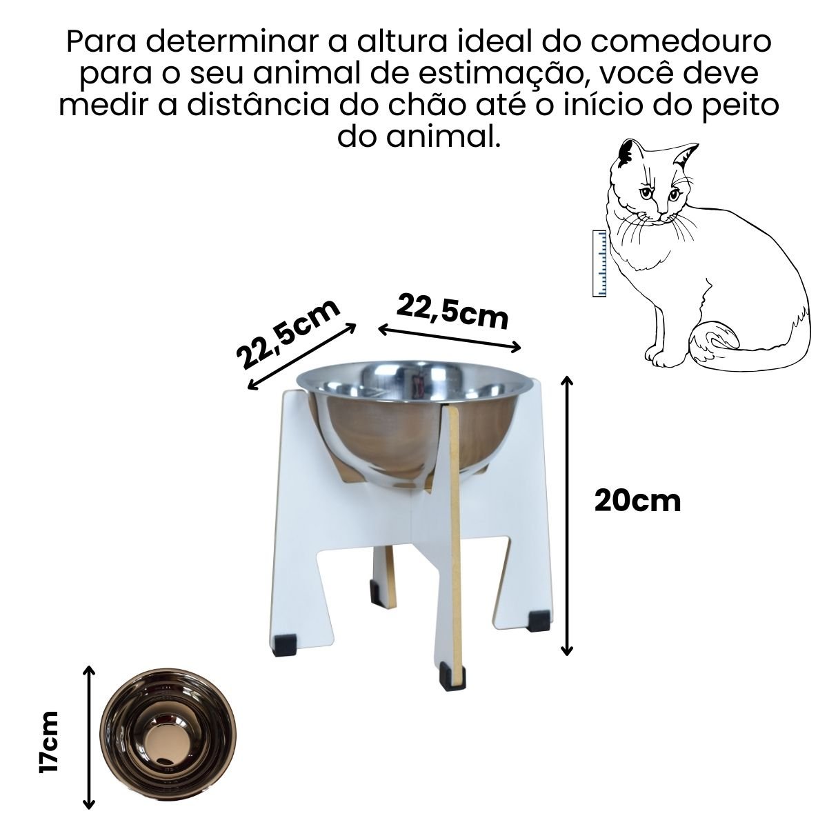 Comedouro Elevado Gato Cachorro Pet Mdf Modelo Torre Grande Inox:20 Cm - 2