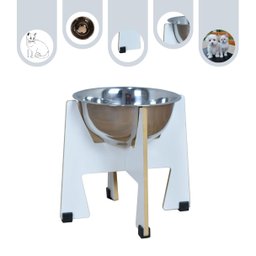 Comedouro Elevado Gato Cachorro Pet Mdf Modelo Torre Grande Inox:20 Cm - 1