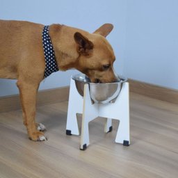 Comedouro Elevado Gato Cachorro Pet Mdf Modelo Torre Grande Inox:20 Cm - 5