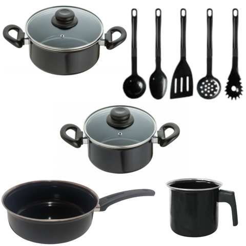 Jogo Panelas 9 Peças Preto Indução Cooktop Elétrico À Gás