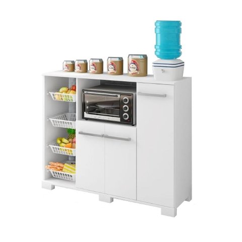 Balcão Multiuso de Cozinha Fruteira 4 Cestos 3 Portas Quenia - Branco