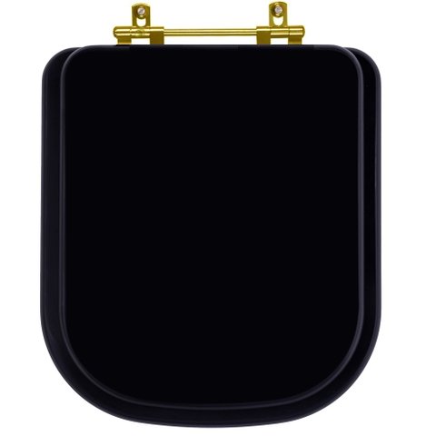Assento Sanitário Poliester Quadra Preto Fosco Ferragem Dourada para Vaso Deca