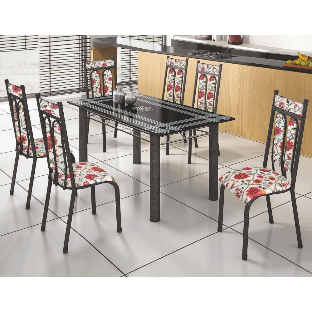 Conjunto de Mesa Tampo Ardosia Lotus 1,40 com 6Cad Mobycasa Moveis - 1