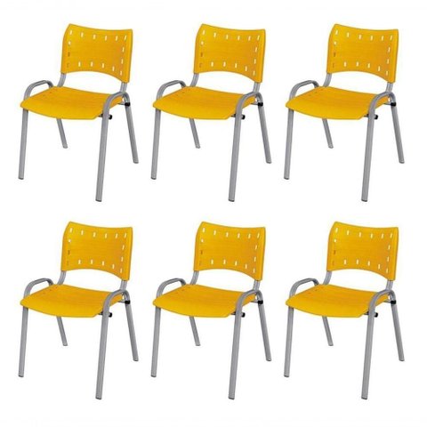 Cadeira Iso Base Cinza, Igreja, Escola, Escritório - Amarelo Kit 6 Peças