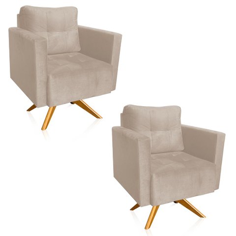 Poltrona Sala Decorativa Kit 2 Livia Giratória Madeira Suede Azul Marinho M11 - D’Rossi