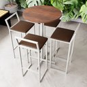 Ver imagem 1 de Conjunto Mesa Alta Bar Bistrô Redonda Imbuia 4 Banquetas Estofado Ind White Don Castro