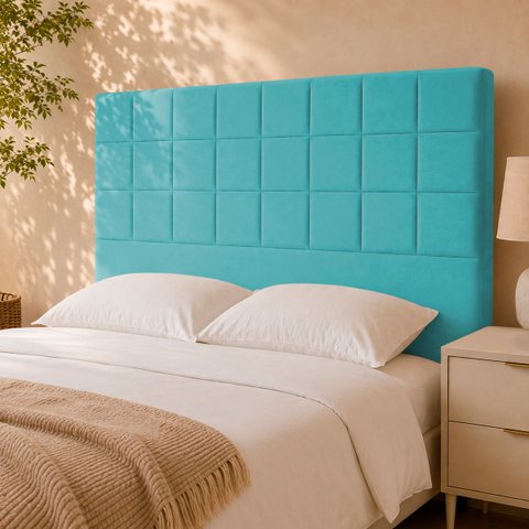 Cabeceira Estofada para Cama Box Casal 140 cm Florem Suede Azul Turquesa