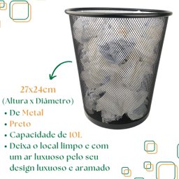 Lixeira Aramada de Escritório Quarto em Aço Telado 10 Litros - 3