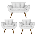 Ver imagem 1 de Kit Namoradeira e 2 Poltronas Estofadas Hall de Entrada Opala Suede Branco - LM DECOR