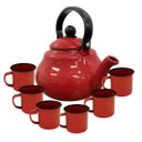 Ver imagem 1 de Conjunto Esmaltado Chaleira Vermelho 1500ml 6 Mini Canecas