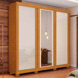 Guarda Roupa Acp Zara 3 Portas com Espelho e Pés - Cinamomo/off White - 3