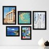 Kit Com 5 Quadros Decorativos - Grécia Mar Mykonos Mapa - 150kq01p - 2