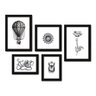 Kit Com 5 Quadros Decorativos - Vintage Balão Flor Polvo - 026kq01p - 1