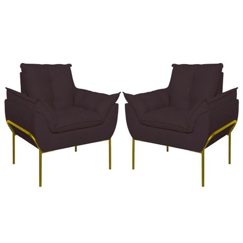 Kit 02 Poltronas Base Metal Dourada Sala Quarto Balaqui Decor Cor:cinza