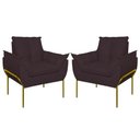 Ver imagem 1 de Kit 02 Poltronas Base Metal Dourada Sala Quarto Balaqui Decor Cor:cinza
