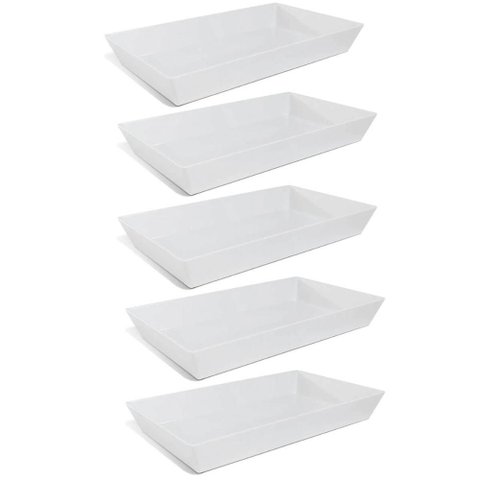 Kit 5 Travessas Melamina Brancas 53x32cm Restaurante Buffet Servir Salada Massa Carne