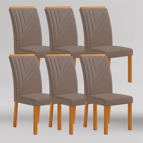 Conjunto 6 Cadeiras de Jantar em MDF Miami Yescasa Marrom/Freijó/Camurça