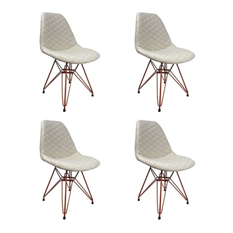 Kit 4 Cadeiras Jantar Estofadas Nude Eiffel Eames Base Cobre