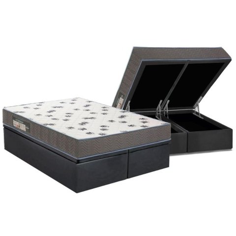 Conjunto Box Baú Queen: Colchão Molas Ortobom D33 Light Saúde + Base Crc Suede Gray (158x198)