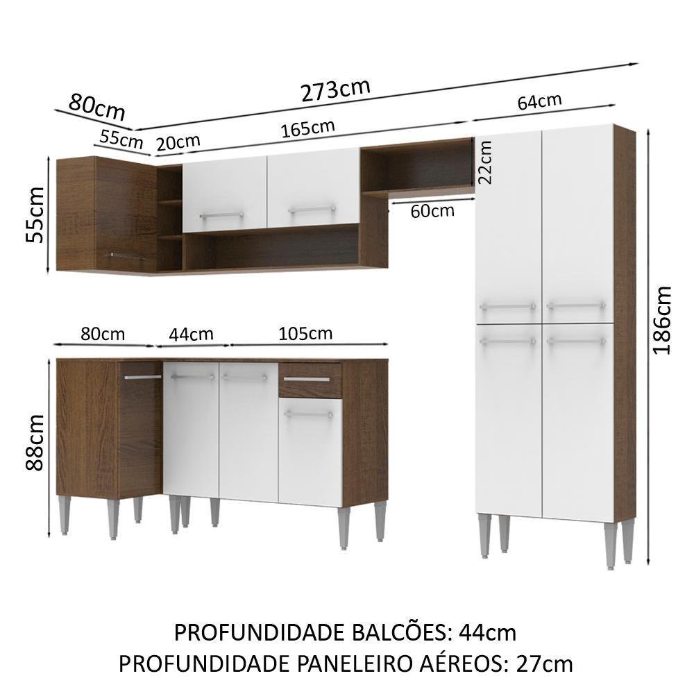 Cozinha Canto Reto Emilly 353 Armário e Balcão Branco Madesa ...