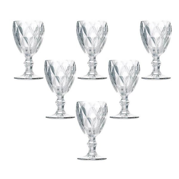 Conjunto 6 Taças Vinho de Vidro Diamond 210 ml - Transparente