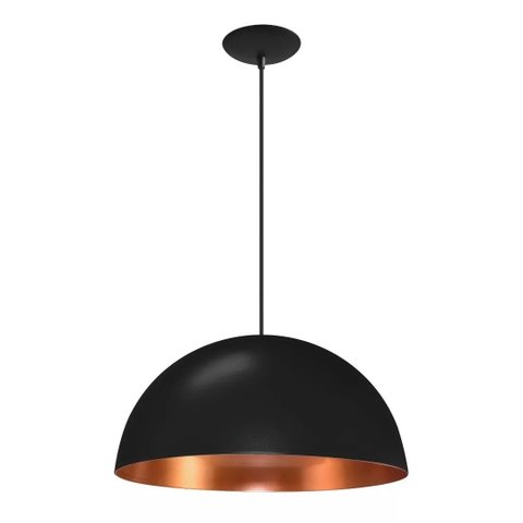Pendente Meia Bola Cúpula Preto Com Cobre Luminária Lustre