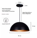 Ver imagem 2 de Pendente Meia Bola Cúpula Preto Com Cobre Luminária Lustre