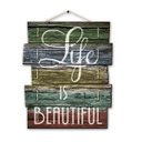 Ver imagem 1 de Quadro Placa Decorativa Madeira Ripas - Life is Beautiful