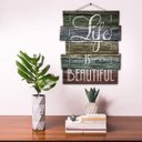 Ver imagem 2 de Quadro Placa Decorativa Madeira Ripas - Life is Beautiful