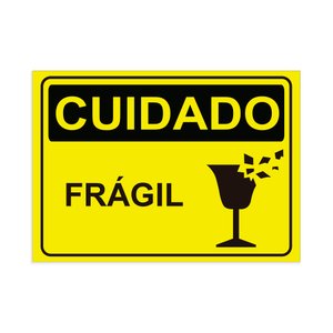 Placa de Sinalização Cuidado Frágil em Pvc