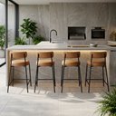 Ver imagem 1 de Banqueta Cozinha Média com Encosto Industrial Preto Kit 4 Londres PU D03 - D'Rossi