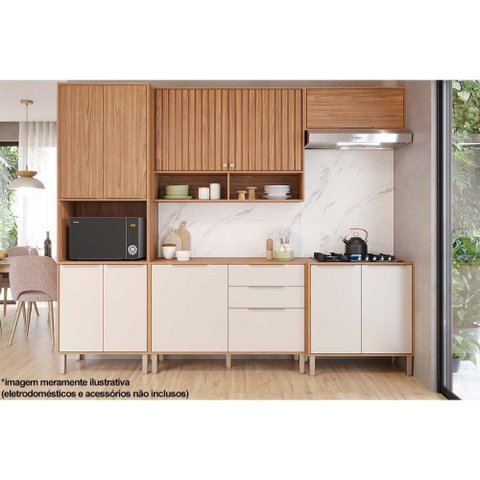 Cozinha Completa Divina 5 Peças (2aéreos+2balcões+1paneleiro) Cz002 Freijo/off White - Mgm