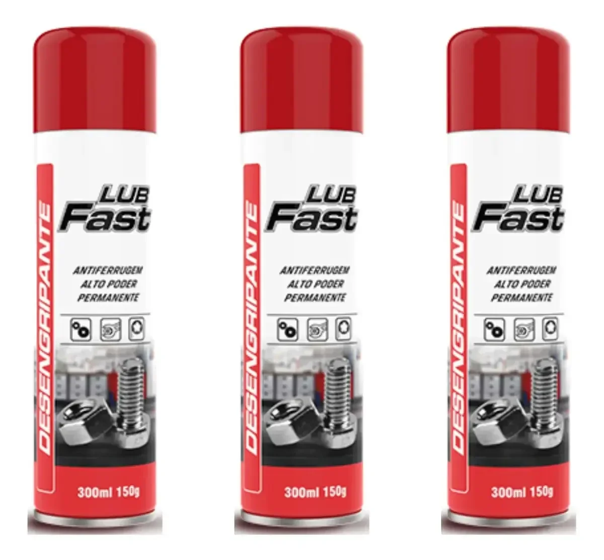 Lub Fast Spray Antiferrugem Óleo Desengripante 300ml Carros Bikes Kit 3 Unidades