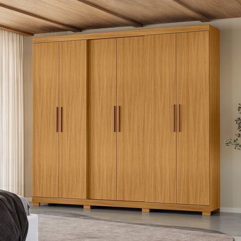 Guarda-Roupa Casal 6 Portas 4 Gaveta com Pés San Francisco Marrom/Carvalho Americano